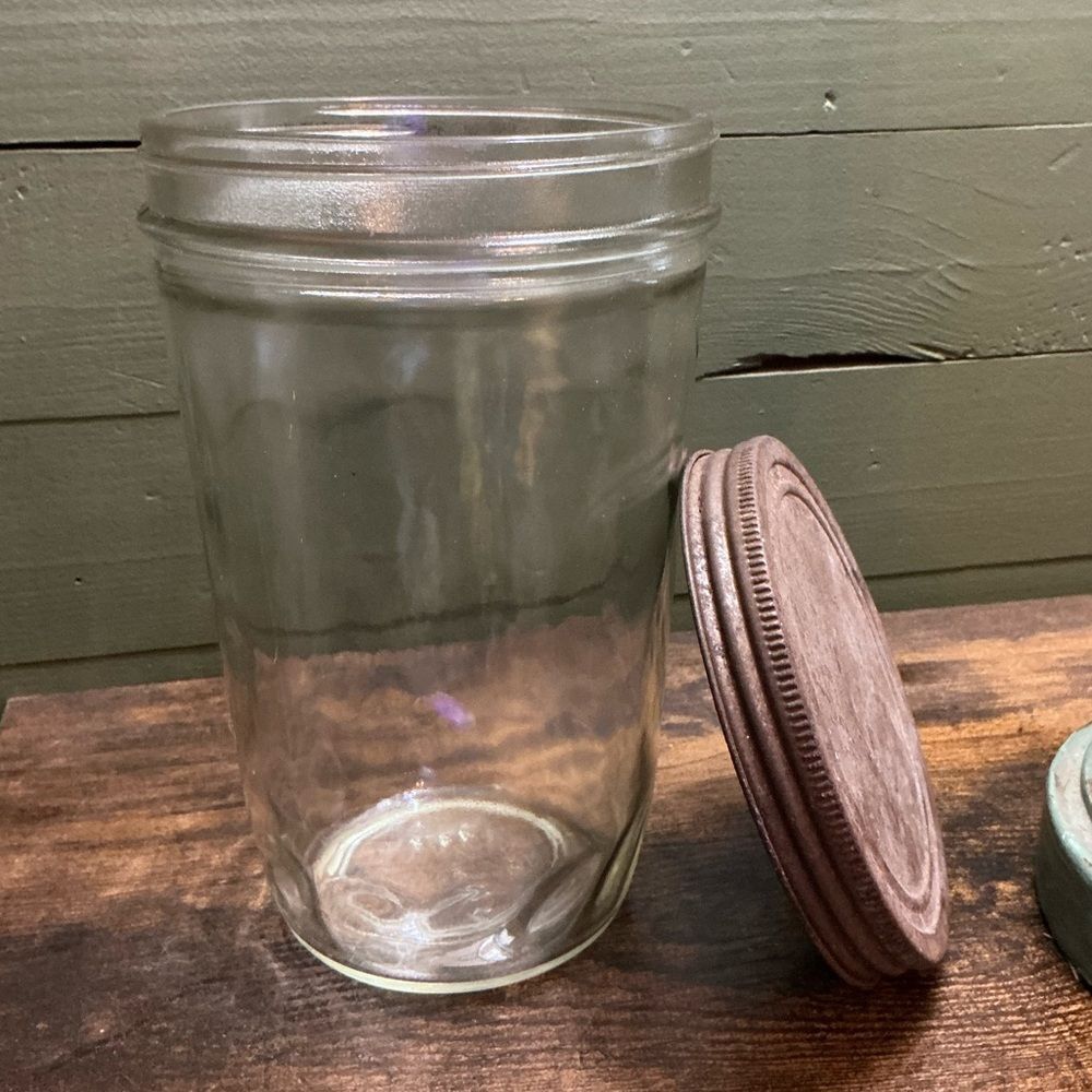 Vintage Antique Peanut Butter Jar w/ Rusty Metal Lid